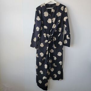 COS Asymmetrical Dress in Dark Blue with Cream Floral